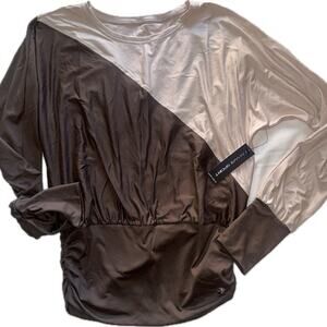 TAHARI SPORT Color Block Top Brown Cream Dolman Long Sleeves